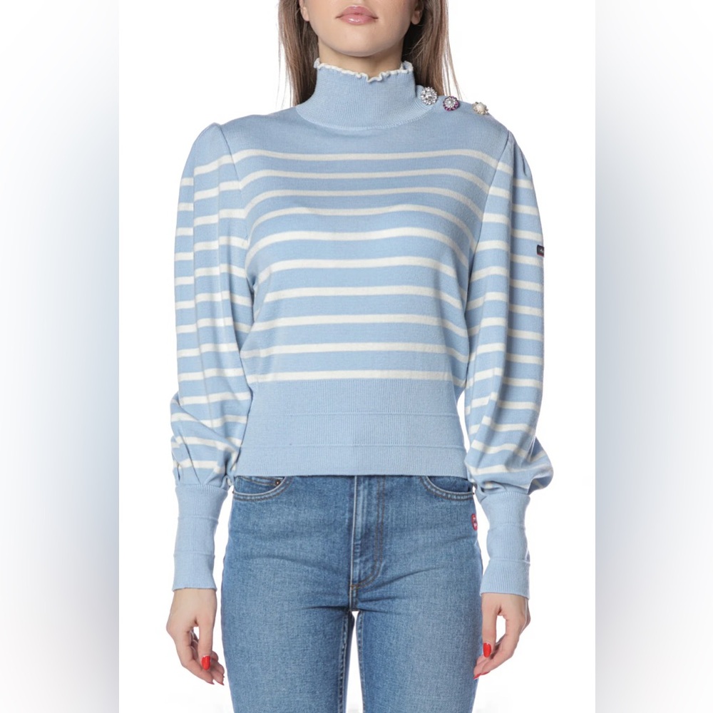 Marc Jacobs White and Blue Armor-Lux Edition The Brenton Mockneck Size Small